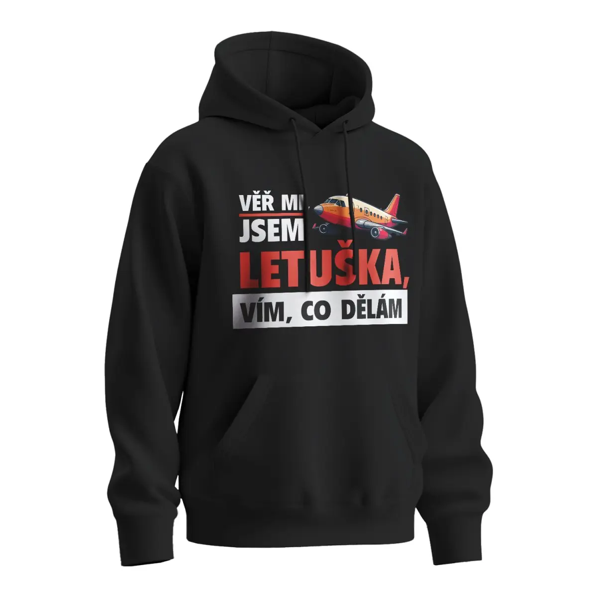 Mikina s potiskem Věř mi, jsem letuška - černá 2XL