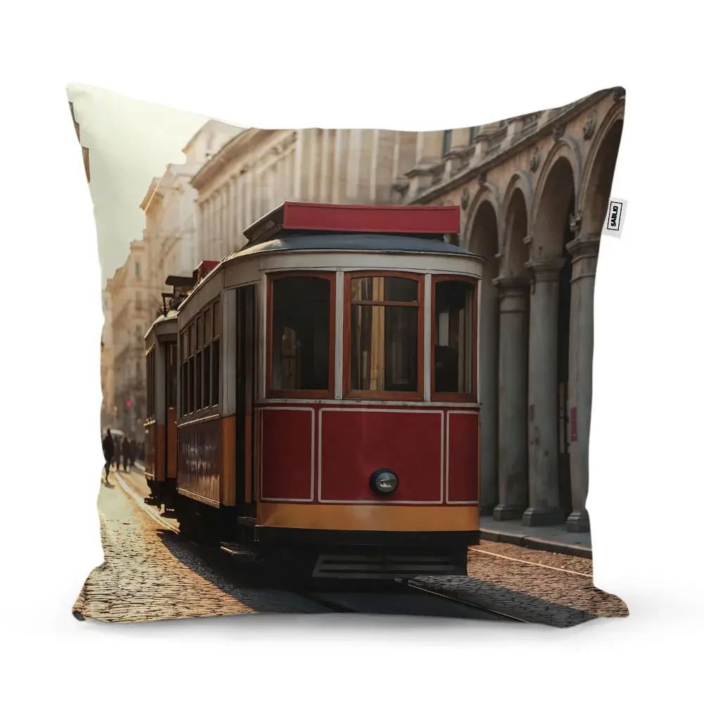 Polštář Historická červená tramvaj - 50x50 cm