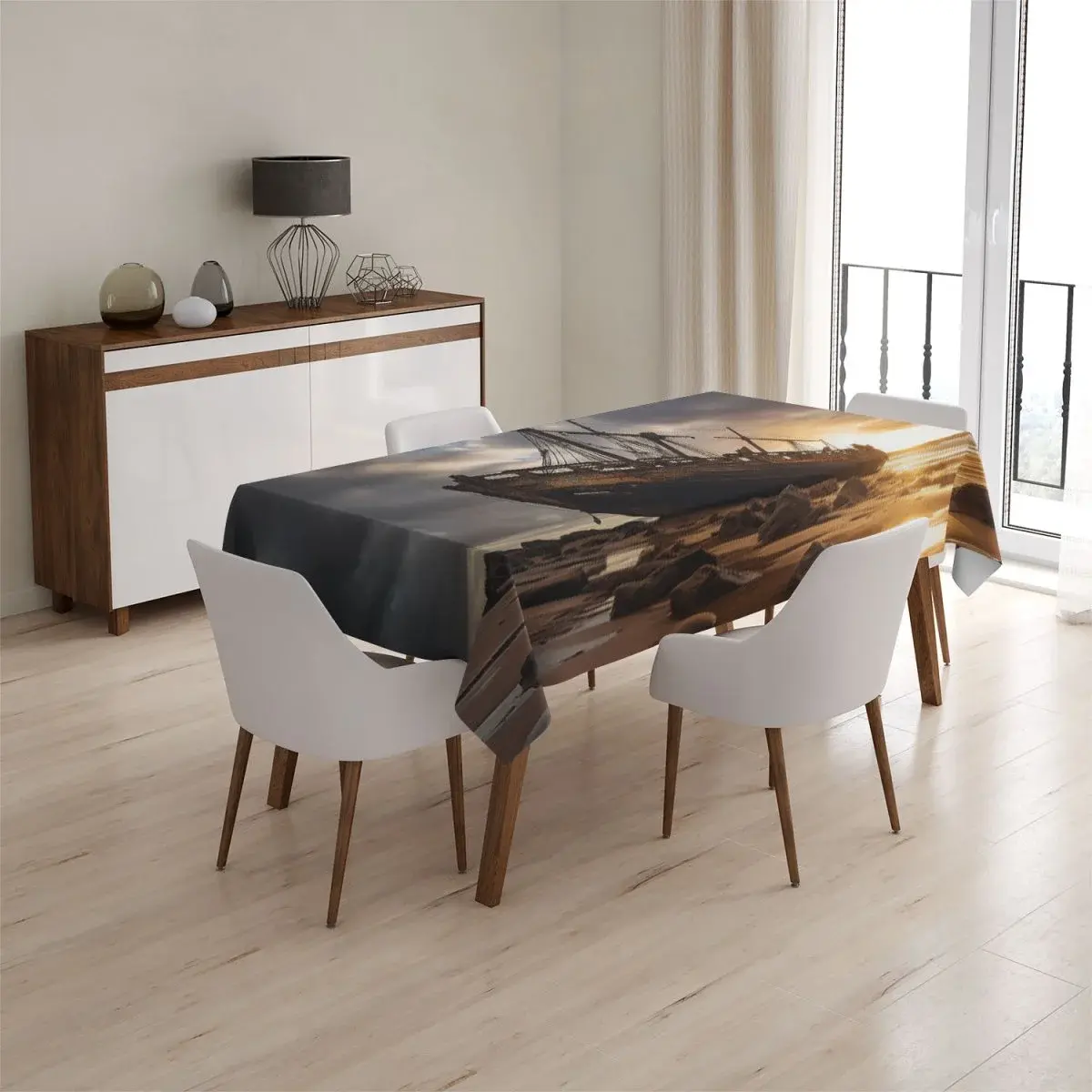 Ubrus Vrak lodi při západu slunce - 90x90 cm