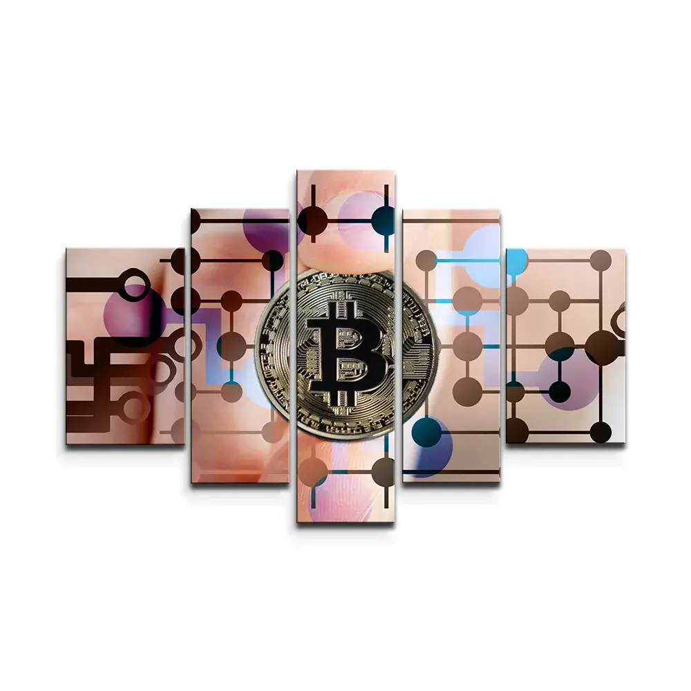 Obraz - 5-dílný Bitcoin - 125x90 cm