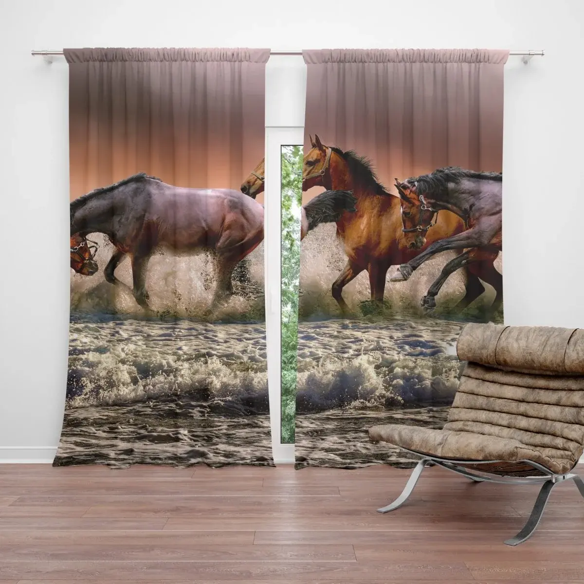 Závěs Koně ve vodě: 2ks 140x250cm