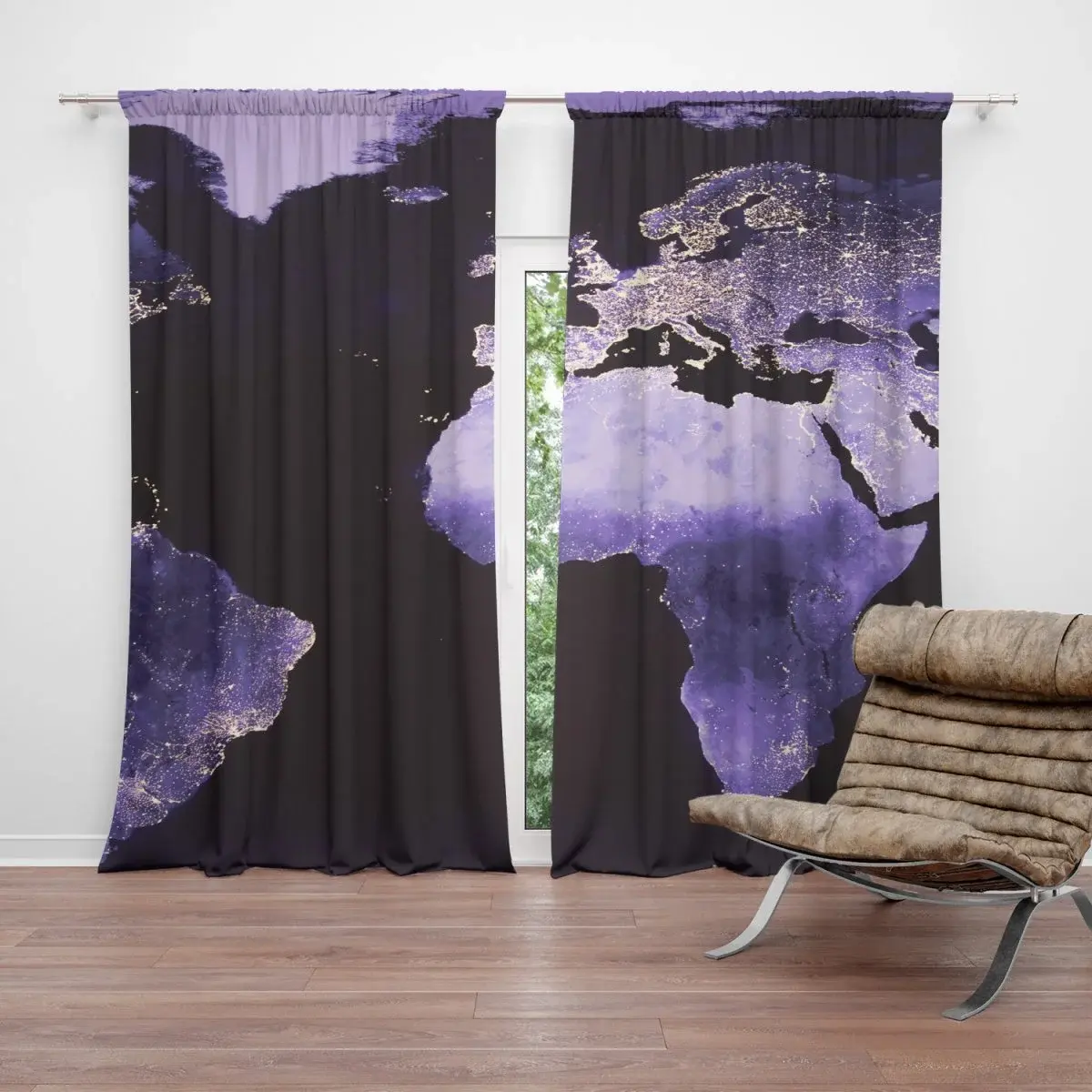 Závěs Světelná mapa světa: 2ks 140x250cm