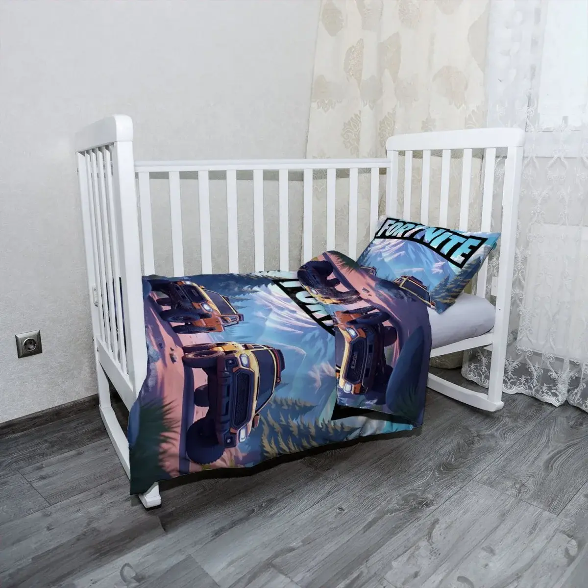 Mikroplyšové dětské povlečení do postýlky FORTNITE Off-road auta - 120x90 / 40x60