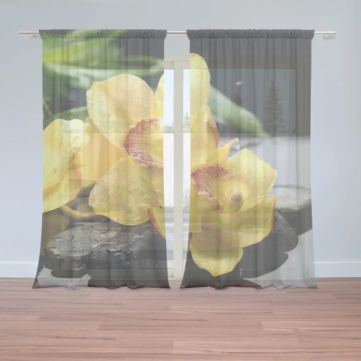 Záclony Žluté orchideje: 2ks 150x250cm