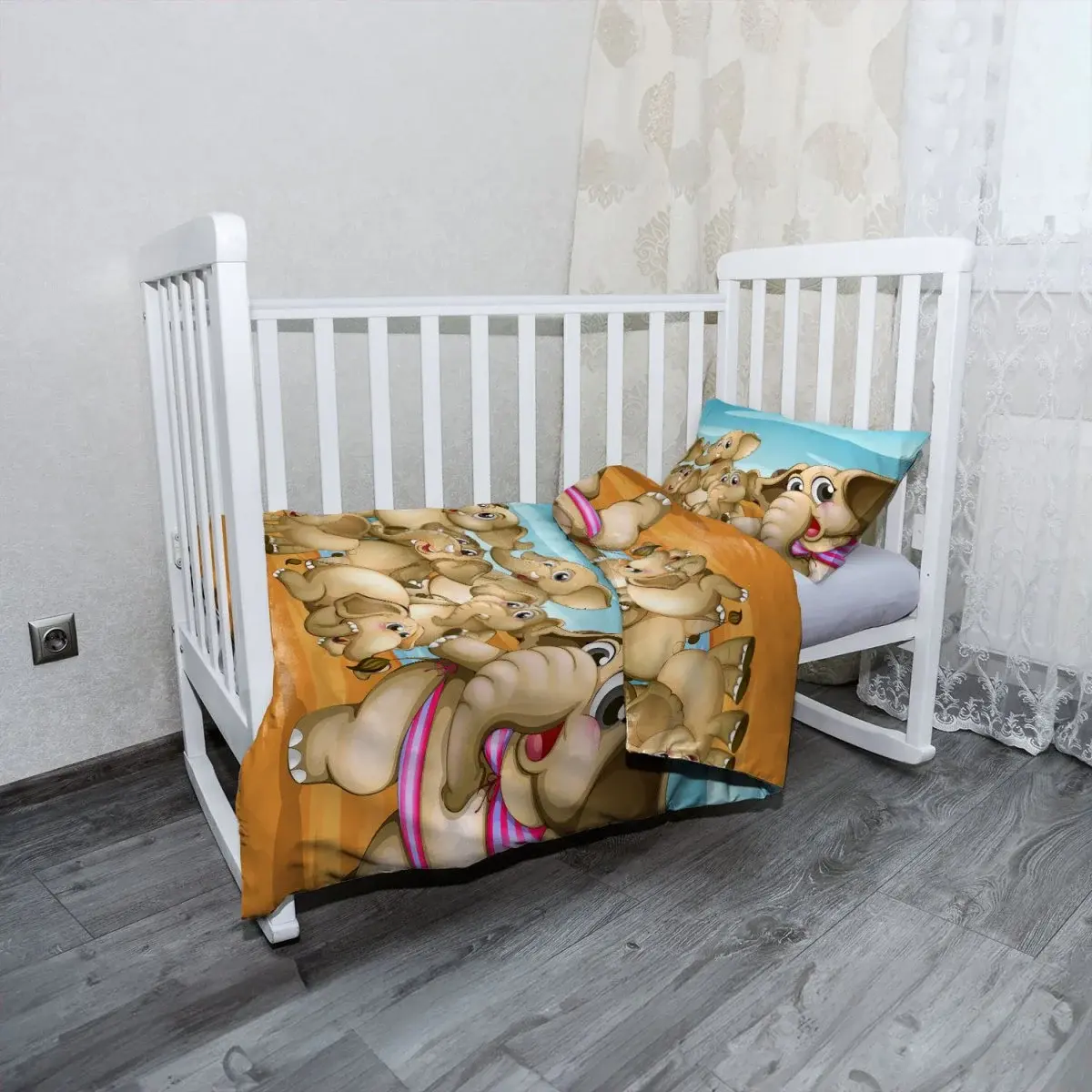 Mikroplyšové dětské povlečení do postýlky Sloni - 120x90 / 40x60
