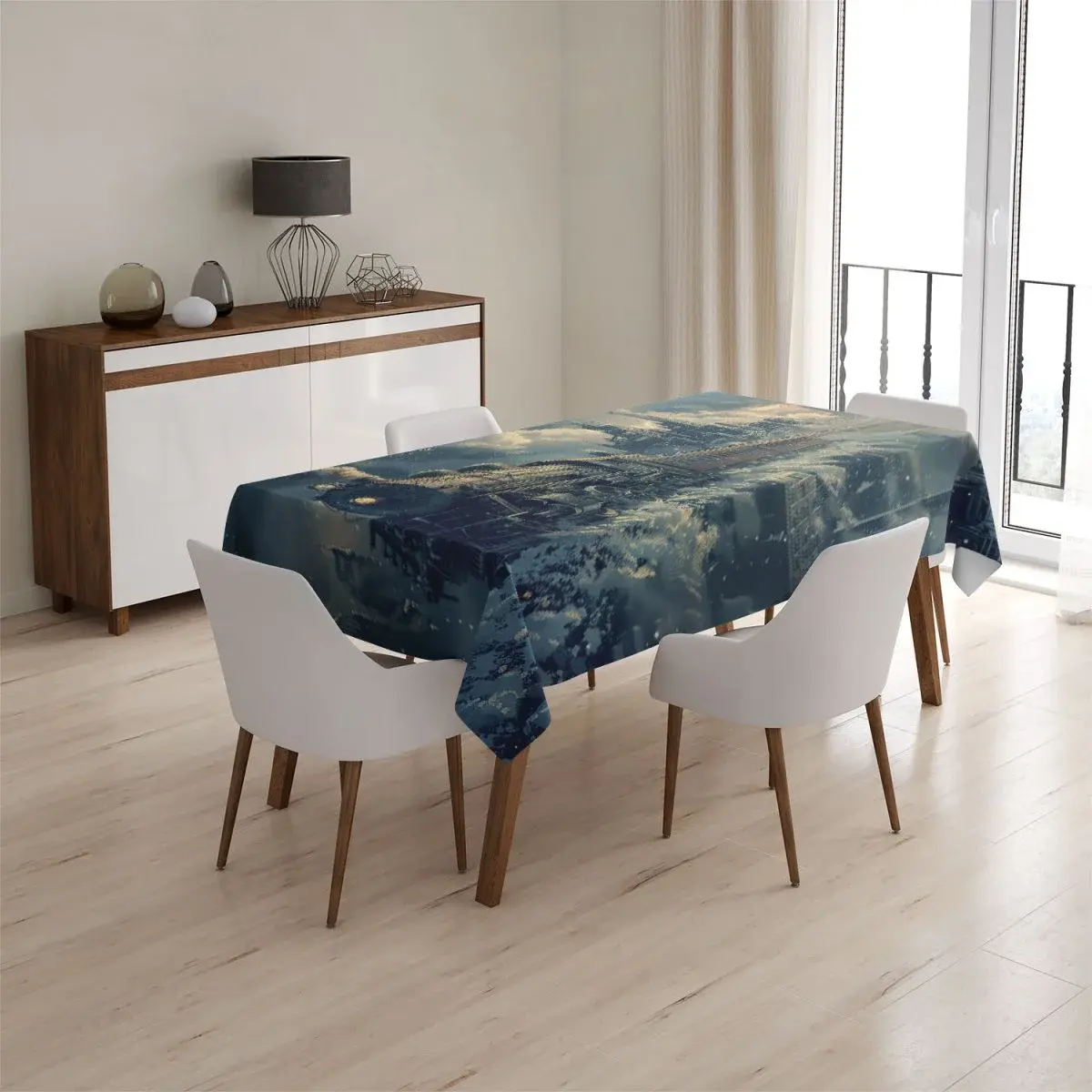 Ubrus Parní lokomotiva v zasněženém městě - 130x130 cm
