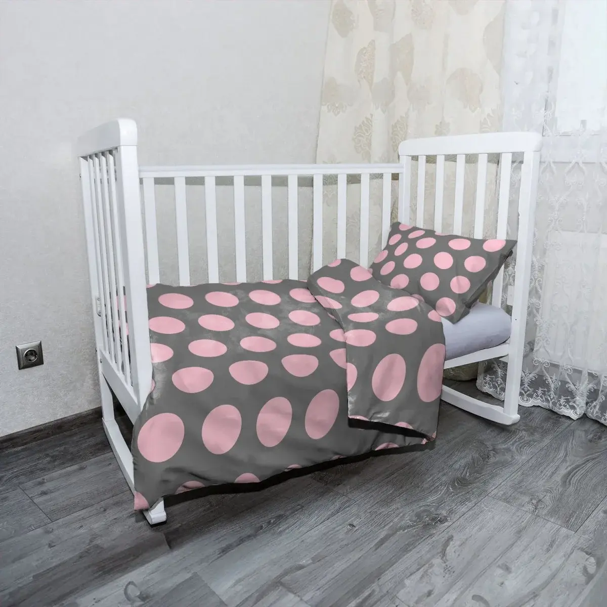 Mikroplyšové dětské povlečení do postýlky Velké růžové puntíky - 130x90 / 40x60