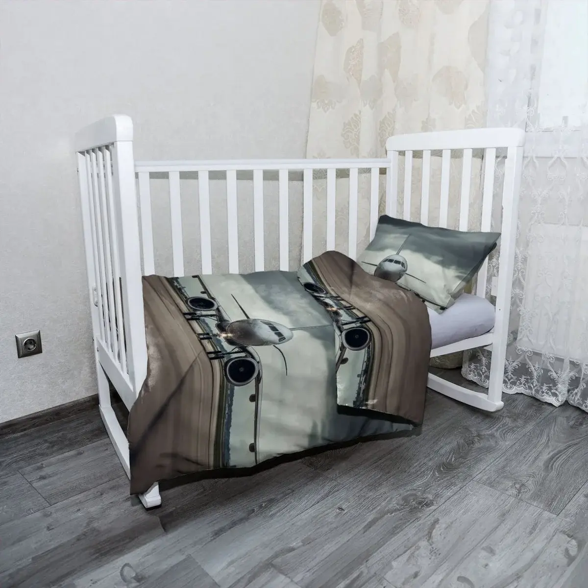 Mikroplyšové dětské povlečení do postýlky Letadlo na ranveji - 130x90 / 40x60