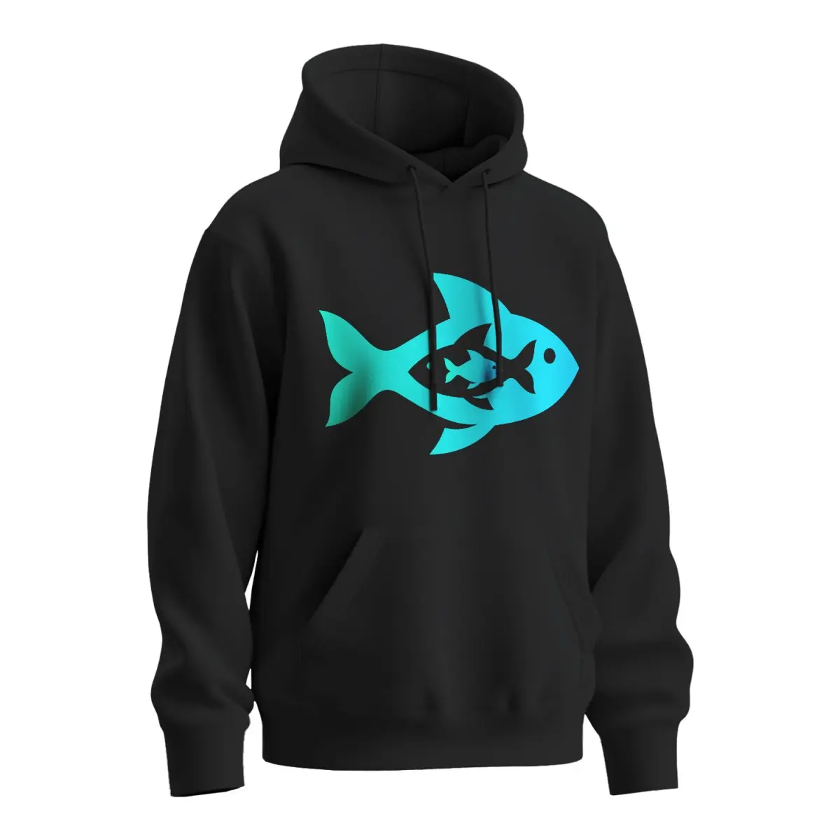 Mikina s potiskem Fish blue - černá 5XL