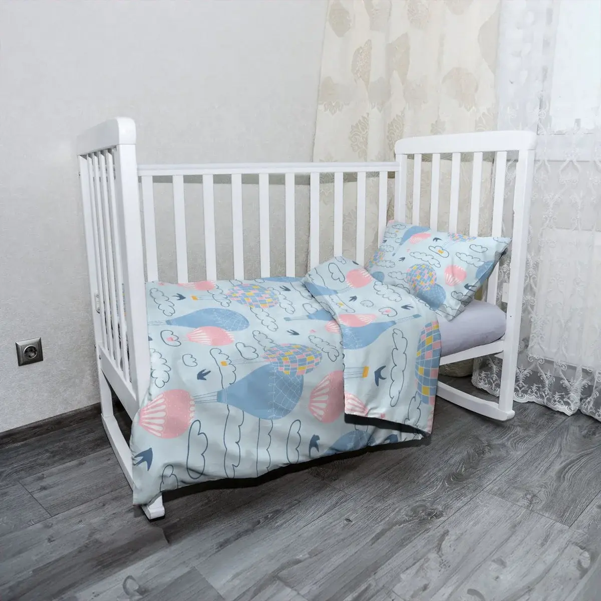 Mikroplyšové dětské povlečení do postýlky Horkovzdušné barevné balóny - 100x135 / 40x60