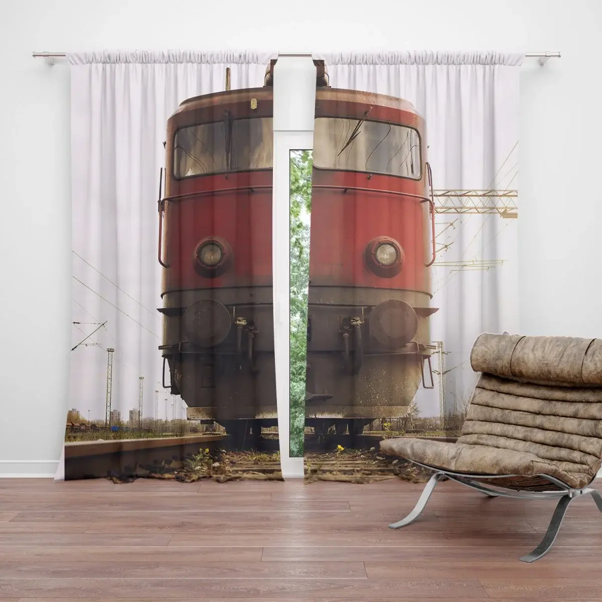 Závěs Červený vlak na kolejích: 2ks 140x250cm