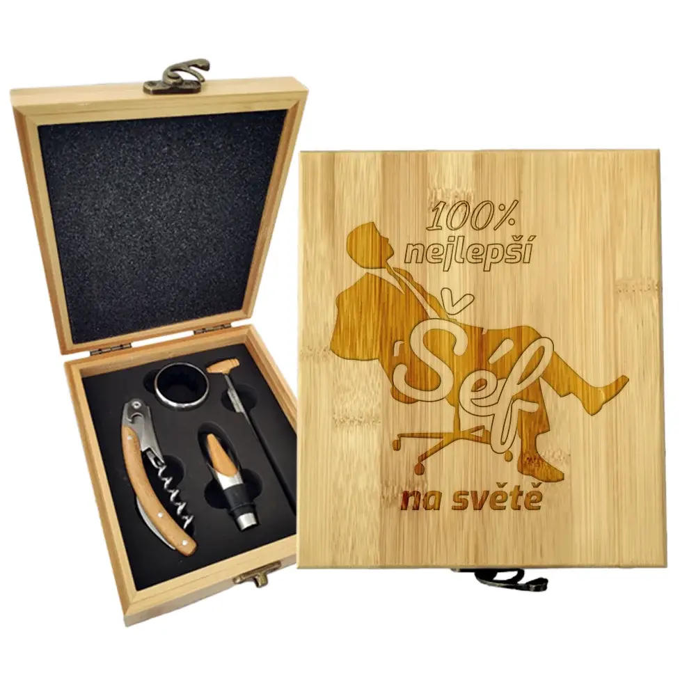 Dárková sada na víno 100% nejlepší šéf na světě: 147×168×49 mm