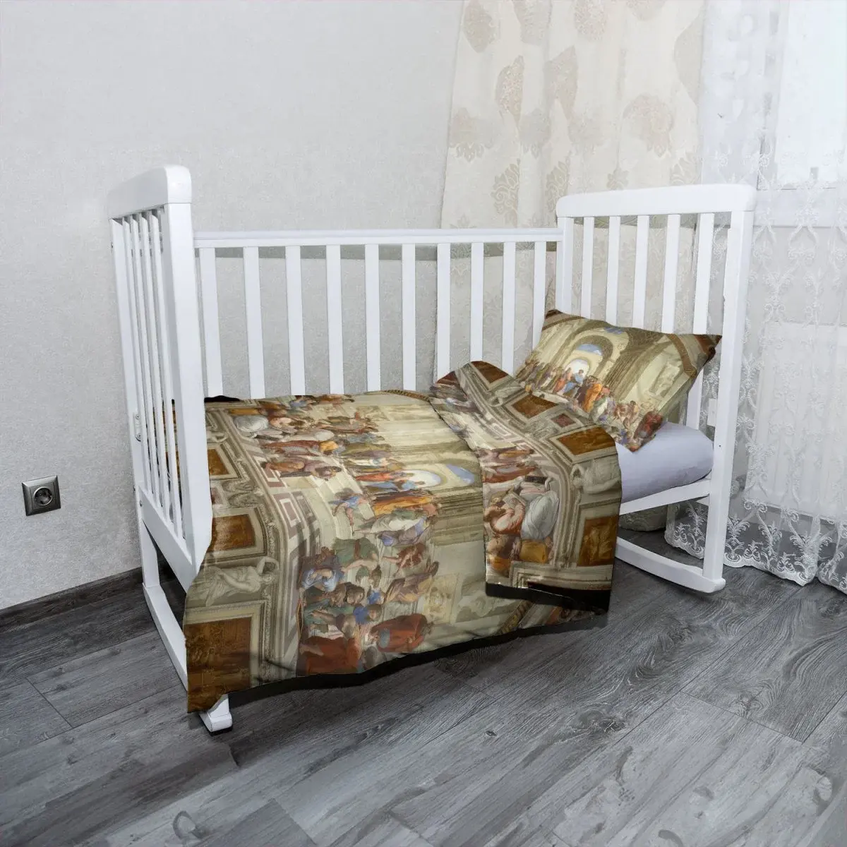 Mikroplyšové dětské povlečení do postýlky Athénská škola - Raffael Santi - 120x90 / 40x60