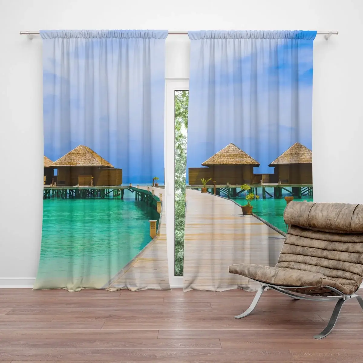 Závěs Bungalovy na moři: 2ks 140x250cm