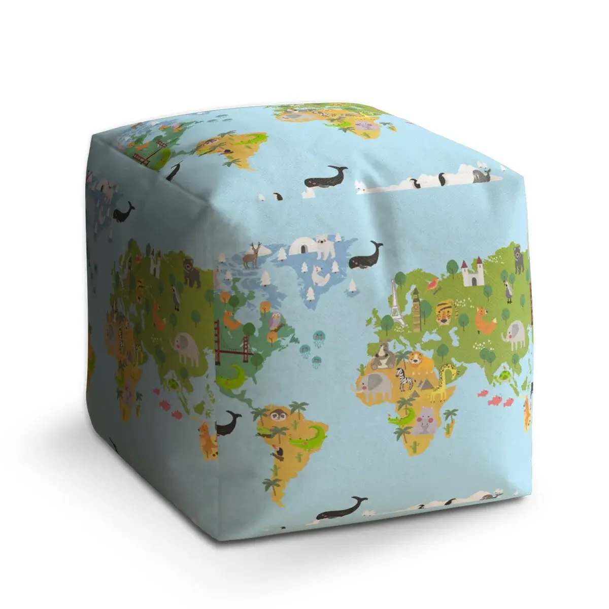Taburet Cube Zvířecí mapa světa - 60x60x60 cm