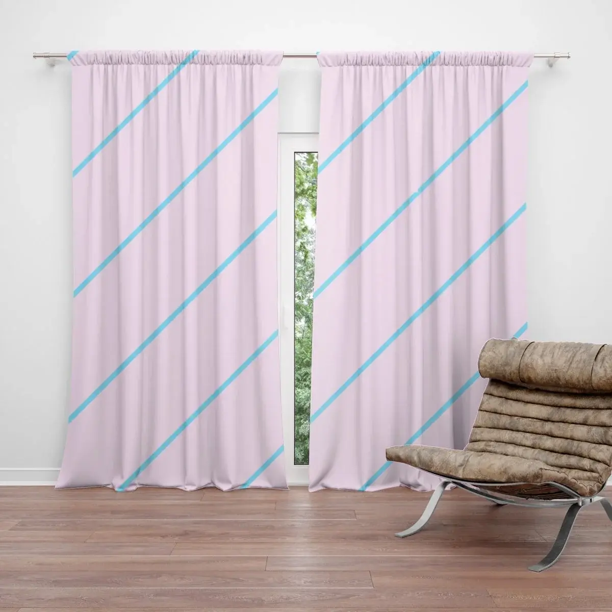 Závěs Modré pruhy na růžové: 2ks 140x250cm