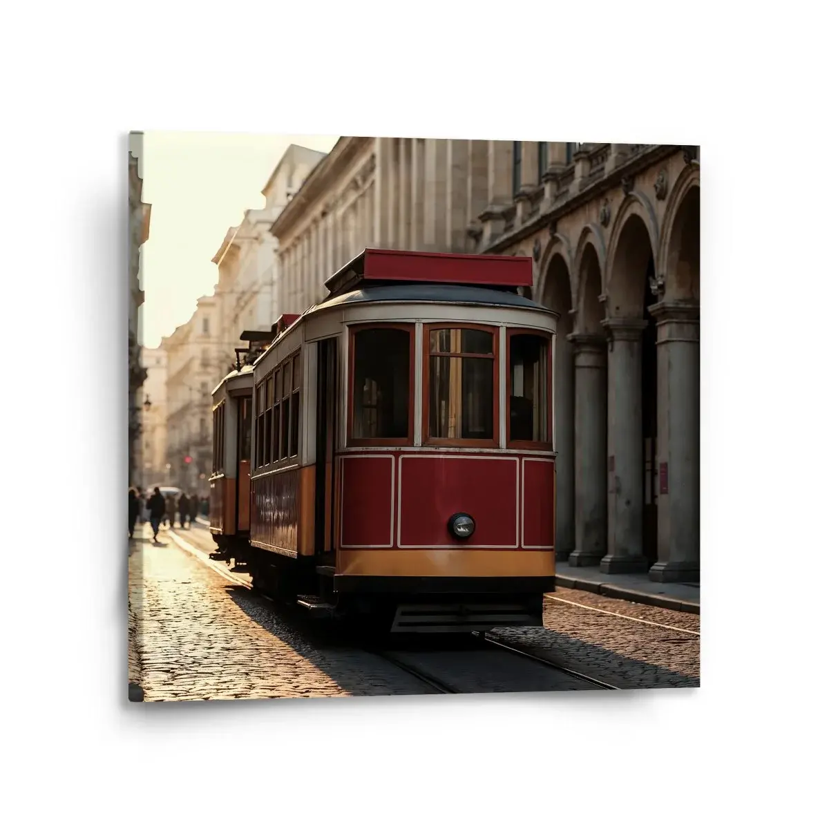 Obraz Historická červená tramvaj - 110x110 cm