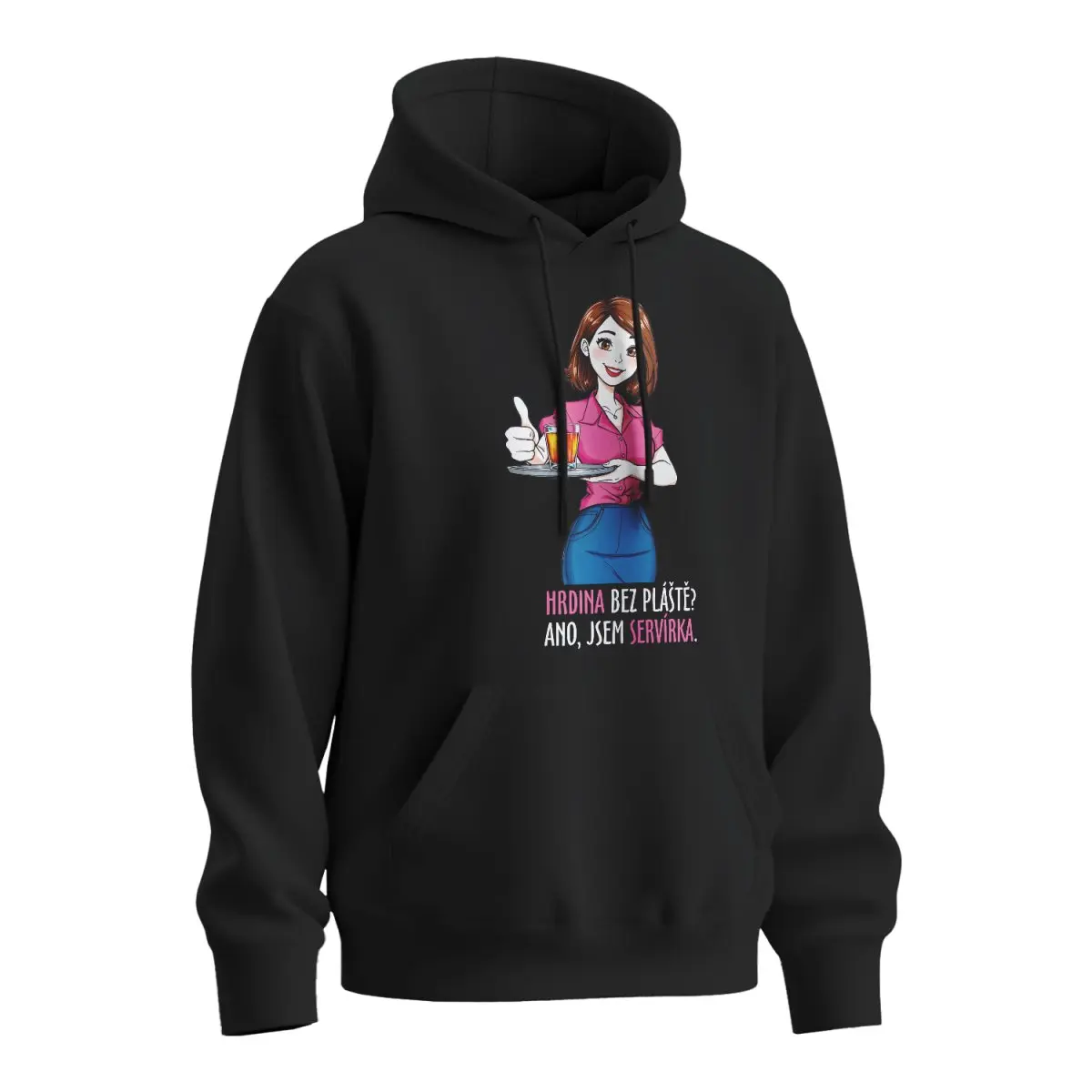 Mikina s potiskem Ano, jsem servírka - černá 4XL