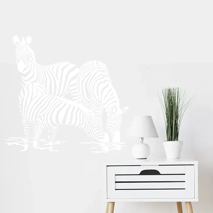 Samolepka na zeď: Pasoucí se zebry - 120x114 cm