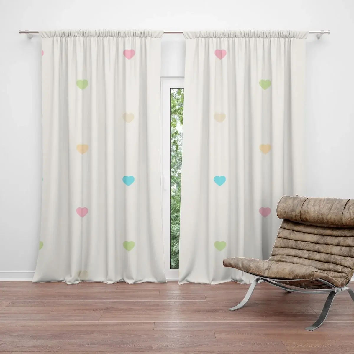 Závěs Barevná srdíčka na béžové: 2ks 140x250cm