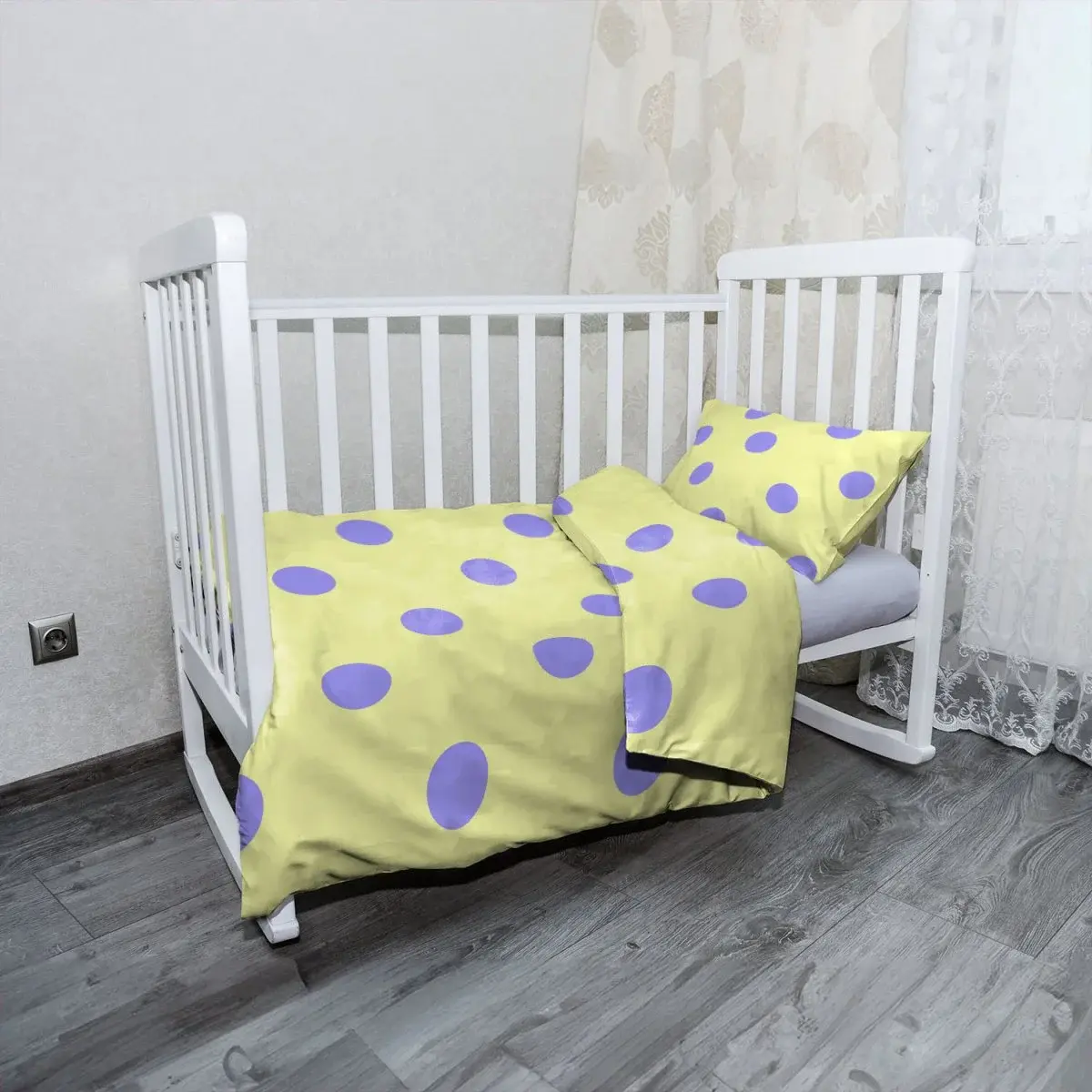 Mikroplyšové dětské povlečení do postýlky Fialové tečky - 120x90 / 40x60