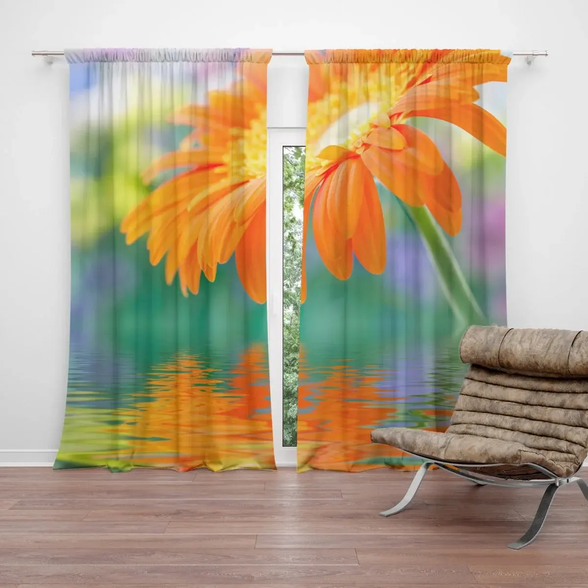 Závěs Oranžová gerbera: 2ks 140x250cm