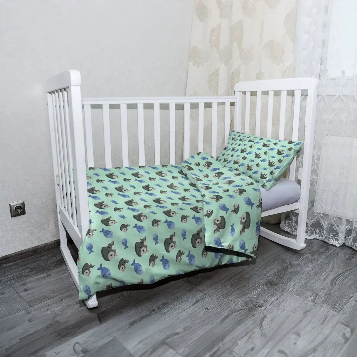 Mikroplyšové dětské povlečení do postýlky Kočky a rybičky