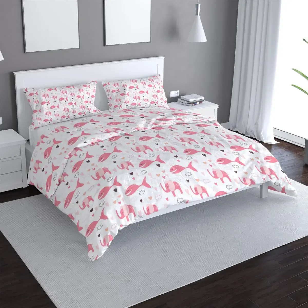 Povlečení Růžové rybky a sloni - 140x200 / 90x70