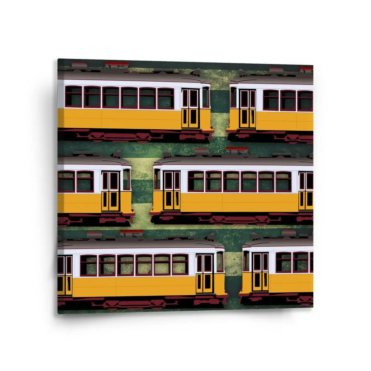 Obraz Lisabonské historické tramvaje Zelený Pattern - 110x110 cm