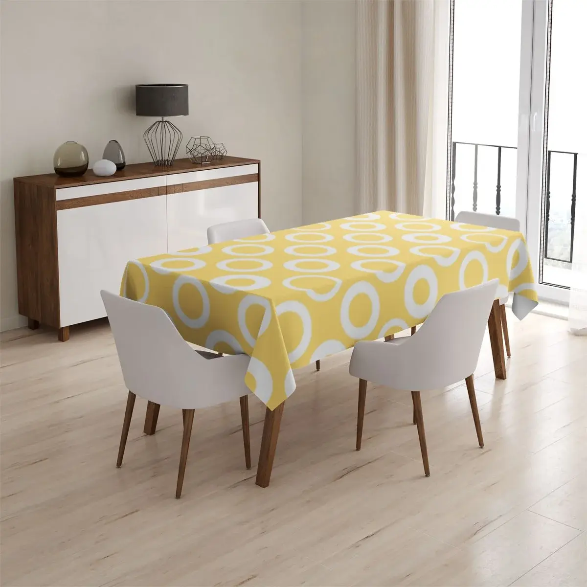 Ubrus Bílé kruhy na žluté - 90x90 cm