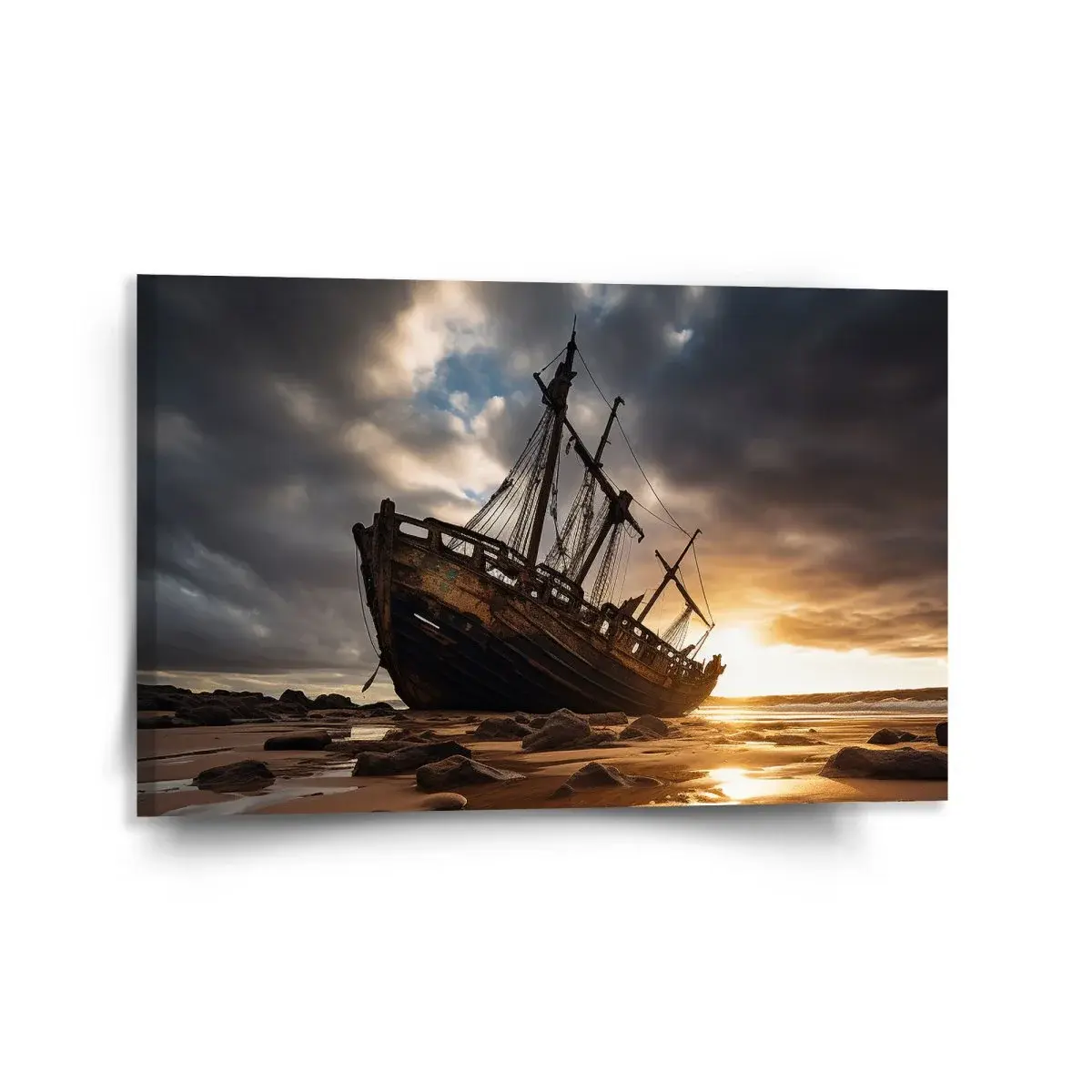 Obraz Vrak lodi při západu slunce - 120x80 cm