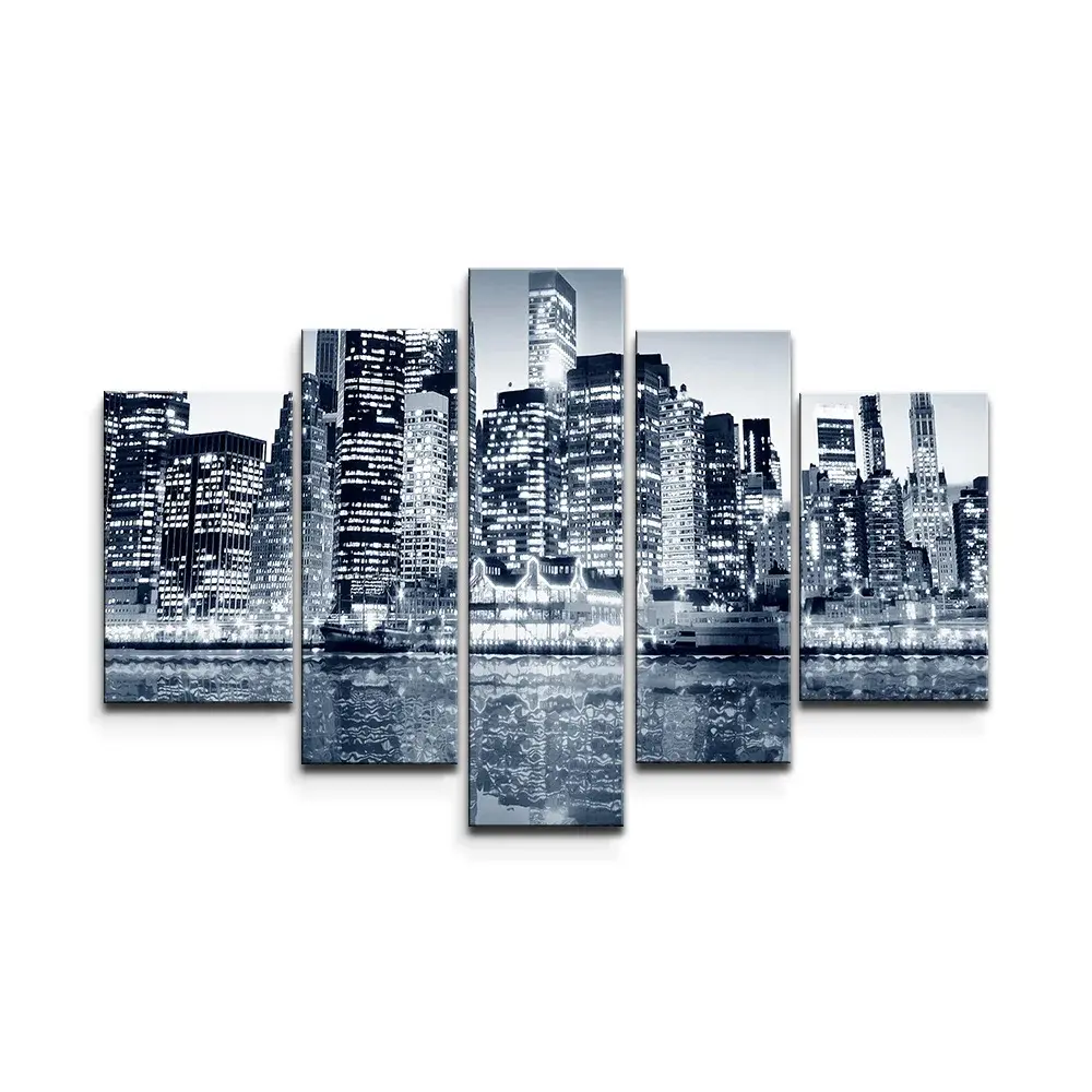 Obraz - 5-dílný Noční New York - 125x90 cm