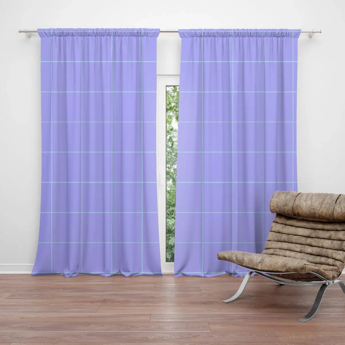 Závěs Čtvercový vzor fialové: 2ks 140x250cm
