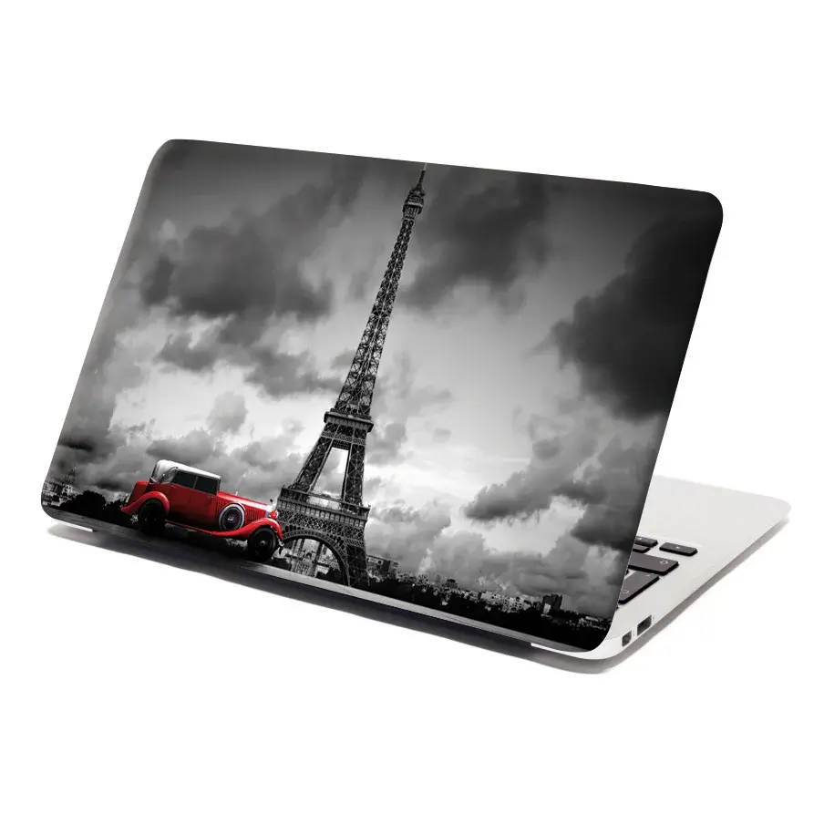 Samolepka na notebook Eiffelova věž a červené auto - 29x20 cm