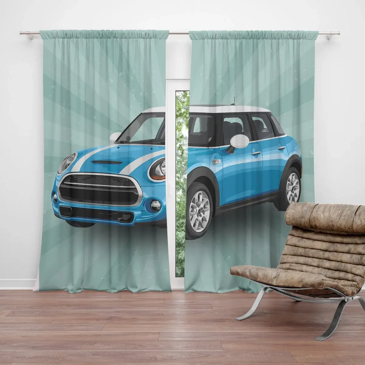 Závěs Mini sedan Zelené pozadí: 2ks 140x250cm