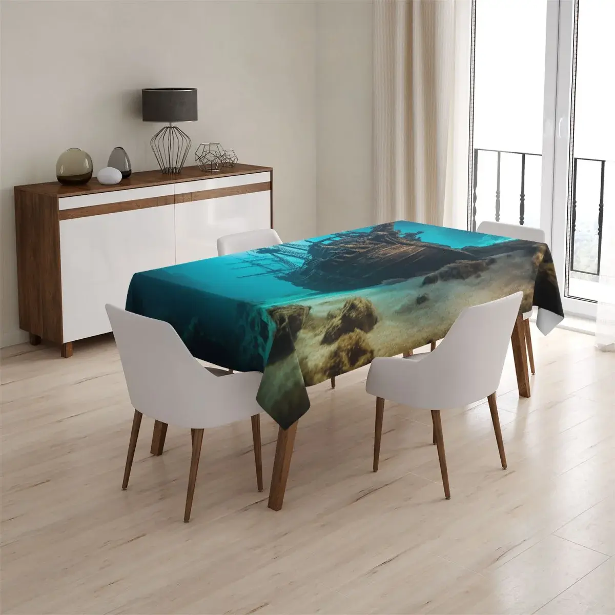 Ubrus Vrak dřevěné lodi na dně moře - 90x90 cm