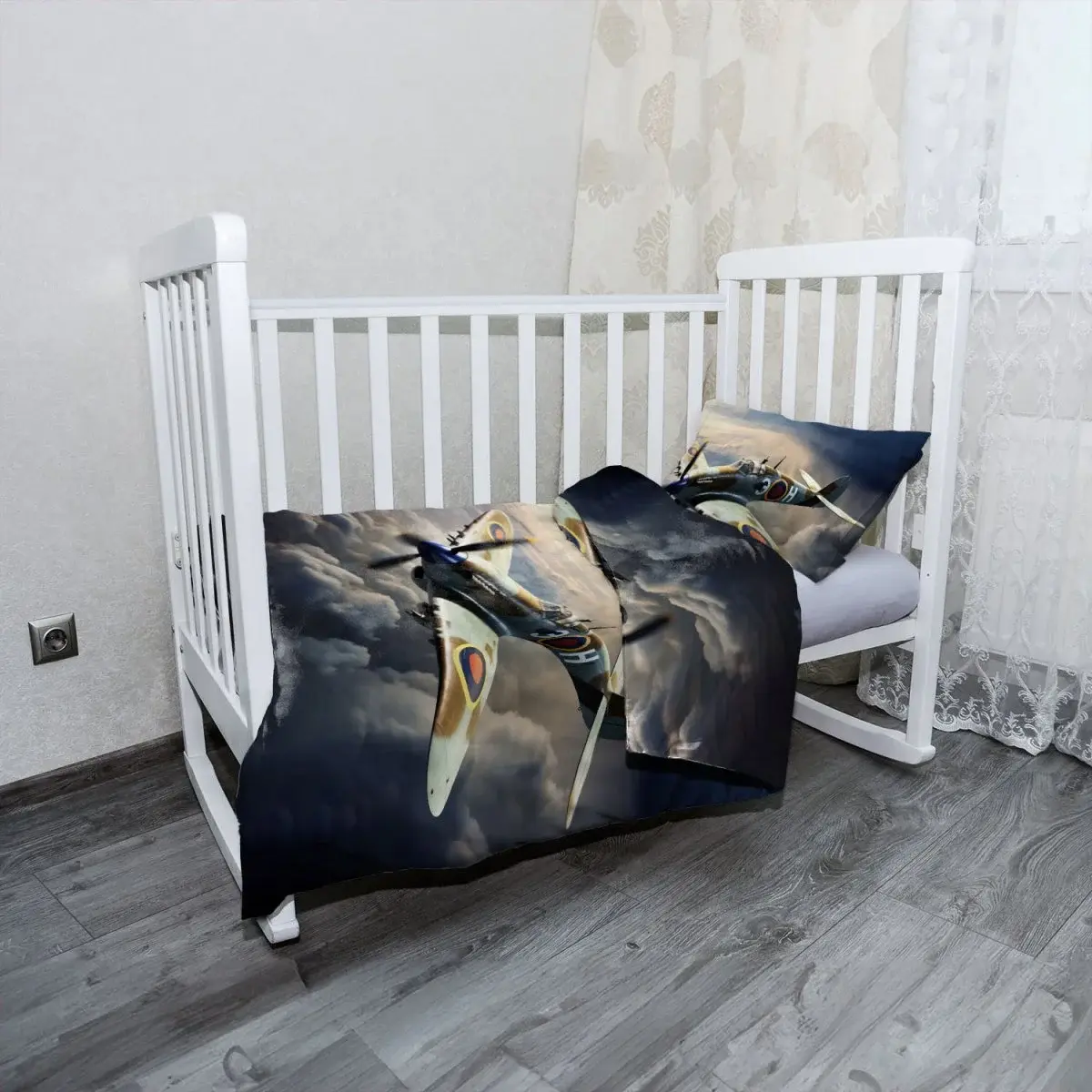 Mikroplyšové dětské povlečení do postýlky Stíhačka Spitfire - 100x135 / 40x60
