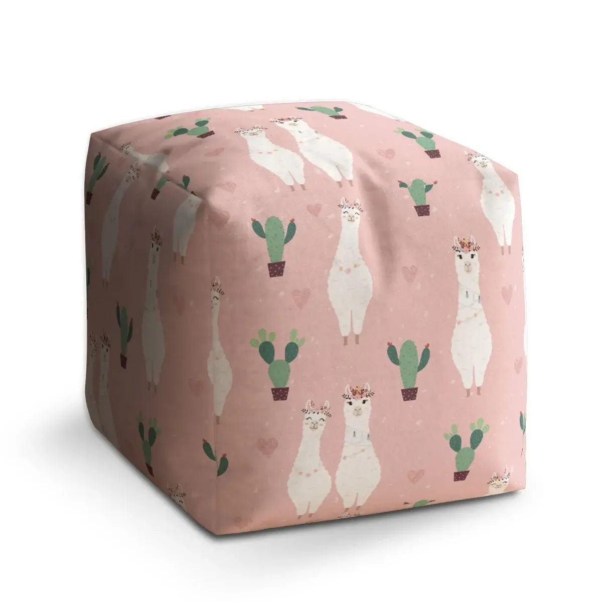Taburet Cube Lama a kaktusy - 60x60x60 cm