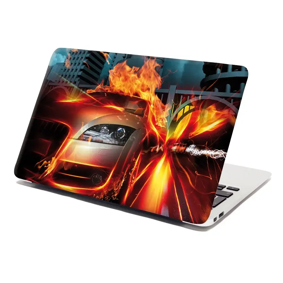 Samolepka na notebook Auto v plamenech - 38x26 cm