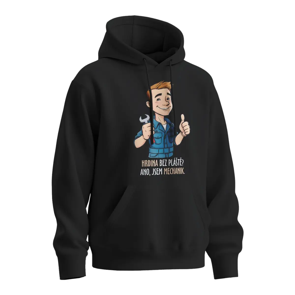Mikina s potiskem pro mechanika Hrdina bez pláště? Ano, jsem mechanik - černá 5XL