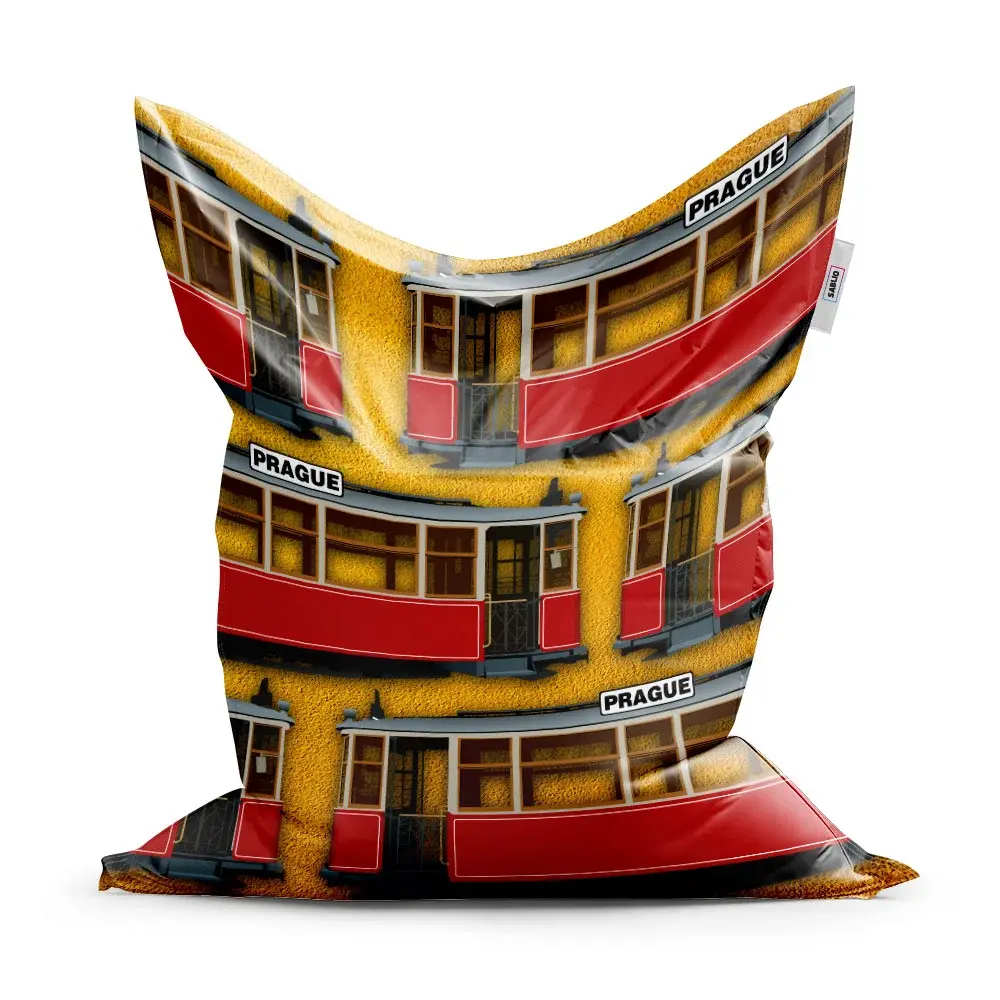 Sedací vak Pražské historické tramvaje Žlutý Pattern - 150x100 cm