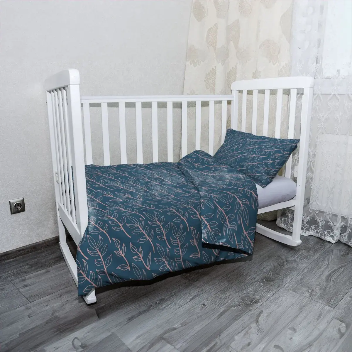 Mikroplyšové dětské povlečení do postýlky Růžové malované lístky - 130x90 / 40x60
