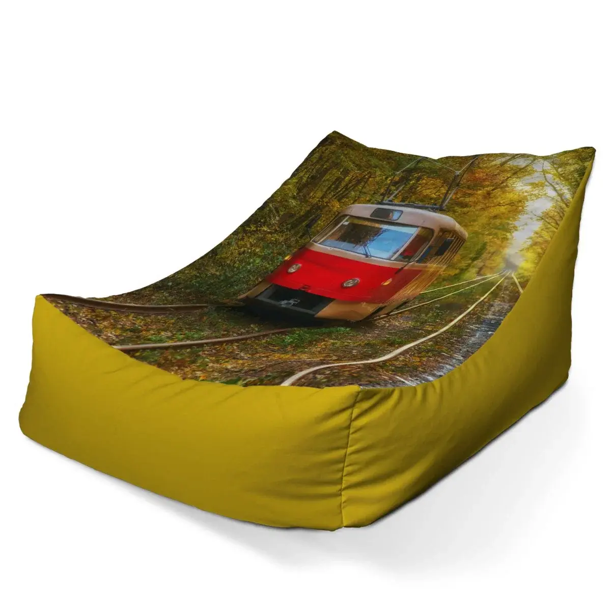 Sedací vak Lounge Červená tramvaj v lese - 80 x 95 x 50 cm