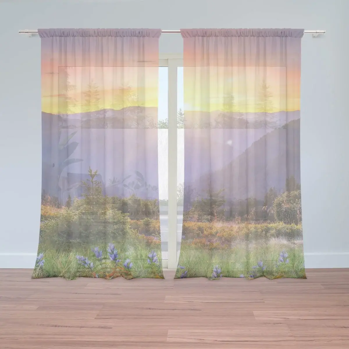 Záclony Západ slunce nad lesem: 2ks 150x250cm