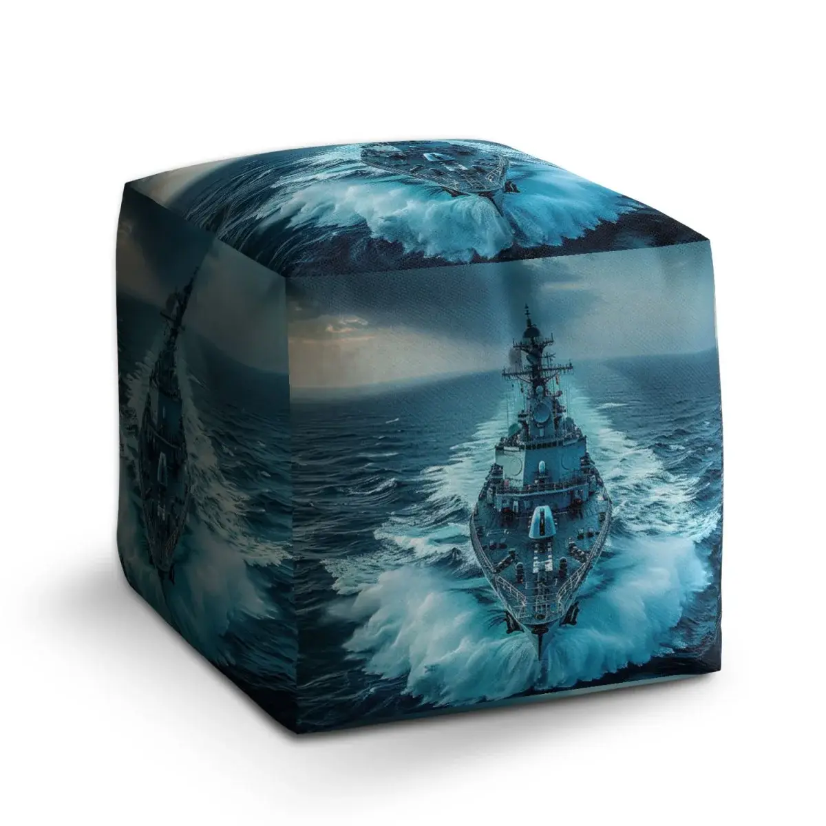Taburet Cube Válečná loď prorážející oceán - 60x60x60 cm