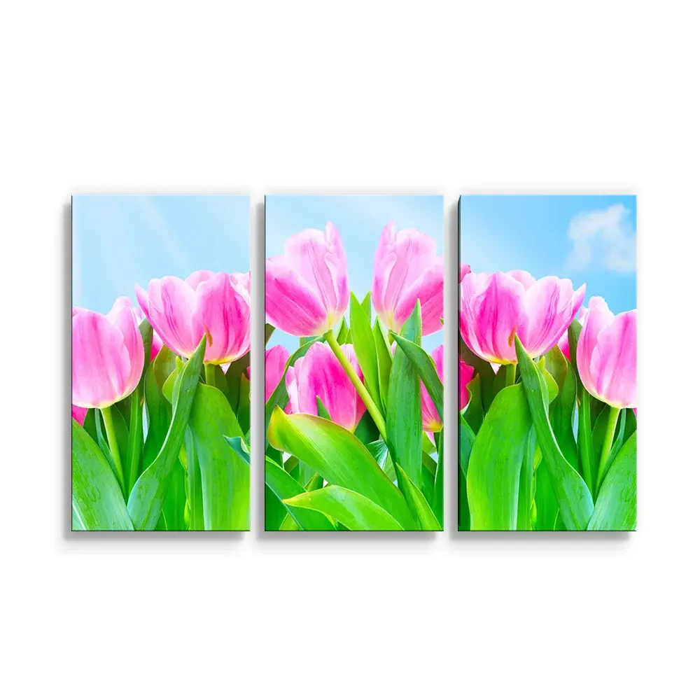 Obraz - 3-dílný Růžové tulipány - 120x80 cm
