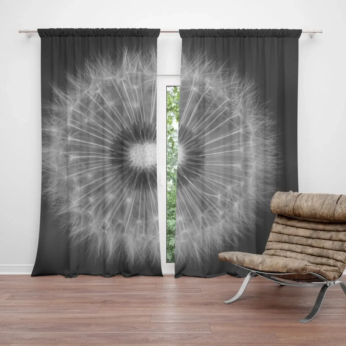 Závěs Černobílá pampeliška: 2ks 140x250cm