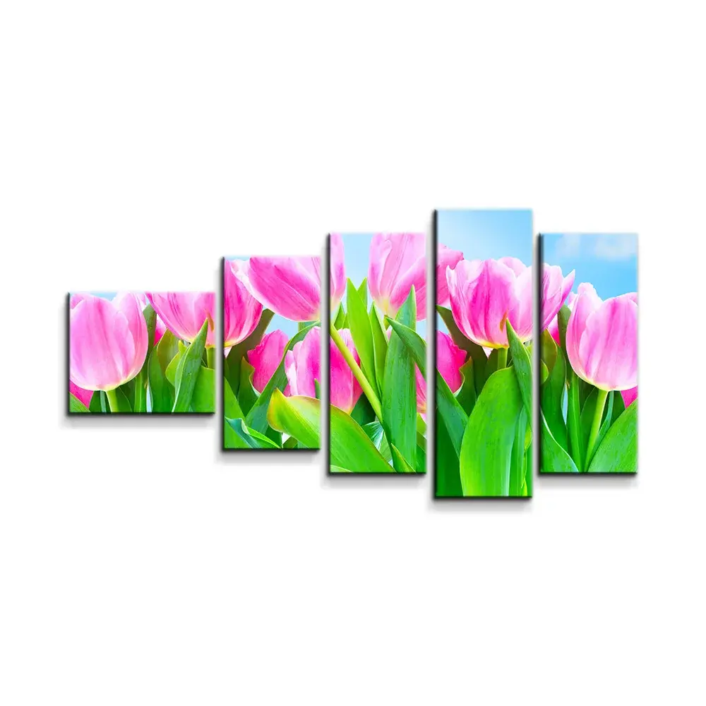 Obraz - 5-dílný Růžové tulipány - 100x60 cm