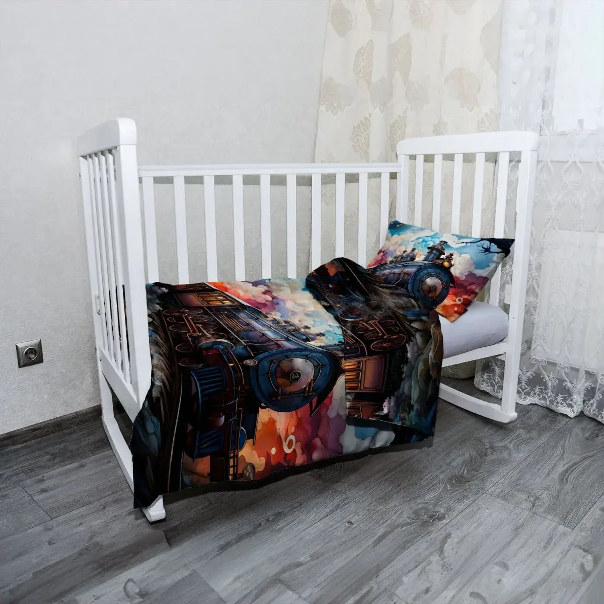 Mikroplyšové dětské povlečení do postýlky Parní lokomotiva v kouzelné krajině - 120x90 / 40x60