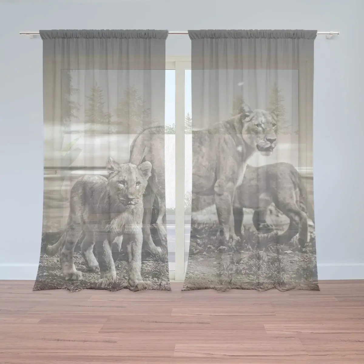 Záclony Lvice a lvíčata: 2ks 150x250cm
